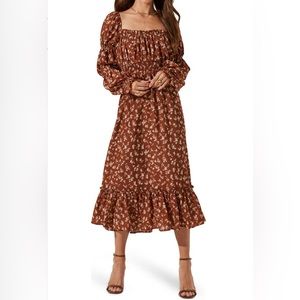 Astr Brown Floral Midi Dress